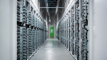 A hallway lined with servers