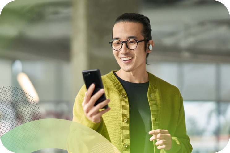 A client views a presentation on a cell phone
