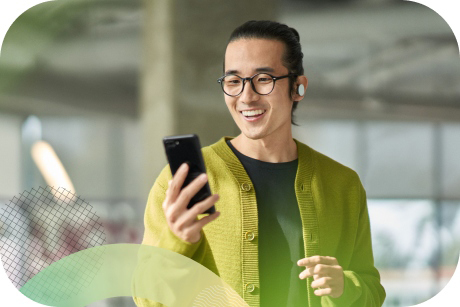 A client views a presentation on a cell phone