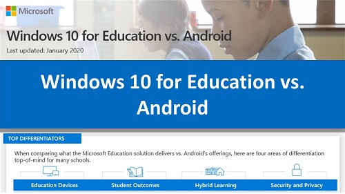 Cover stating Windows 10 for Education vs. Andrioid