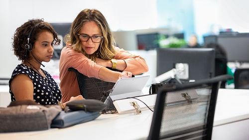 People working together in an office building 
