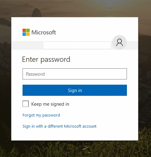 Экран пароля учетной записи Microsoft