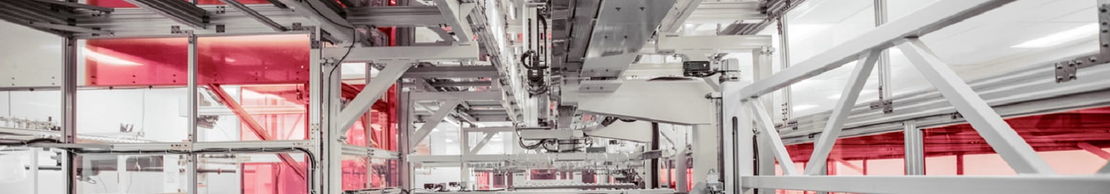 Lights illuminate factory machinery