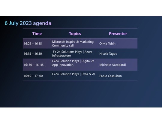 Agenda for Julys Community Call 