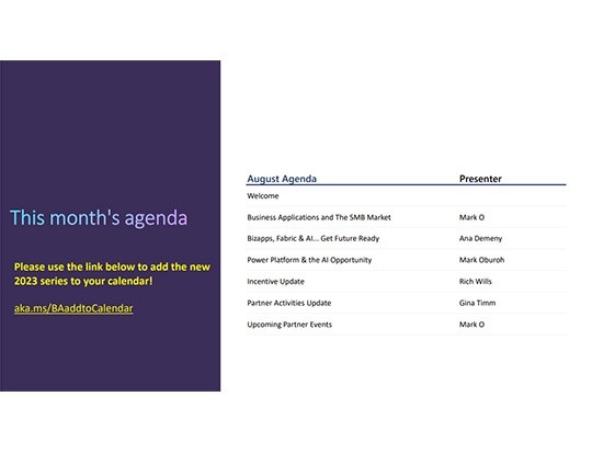 Agenda for Augusts Community Call