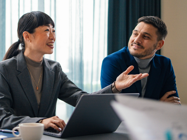 Woman leads discussion in a business meeting