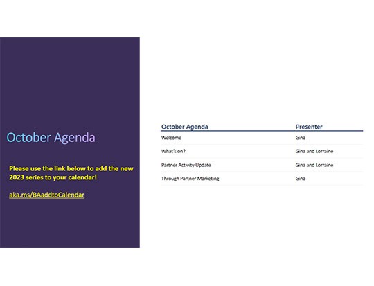 Agenda for Octobers Community Call