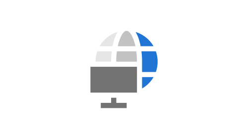 Icon of computer monitor in front of globe