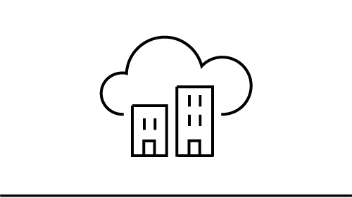 Cloud icon with two buildings inside