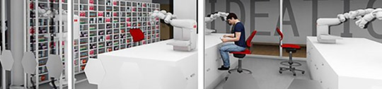 Man working with robots in lab