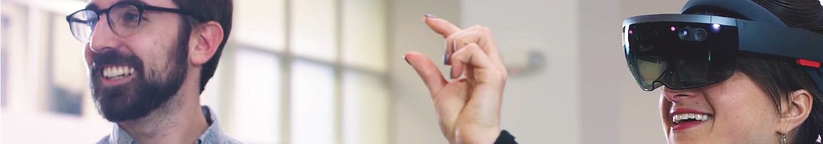 A woman uses augmented reality to practice a sales pitch