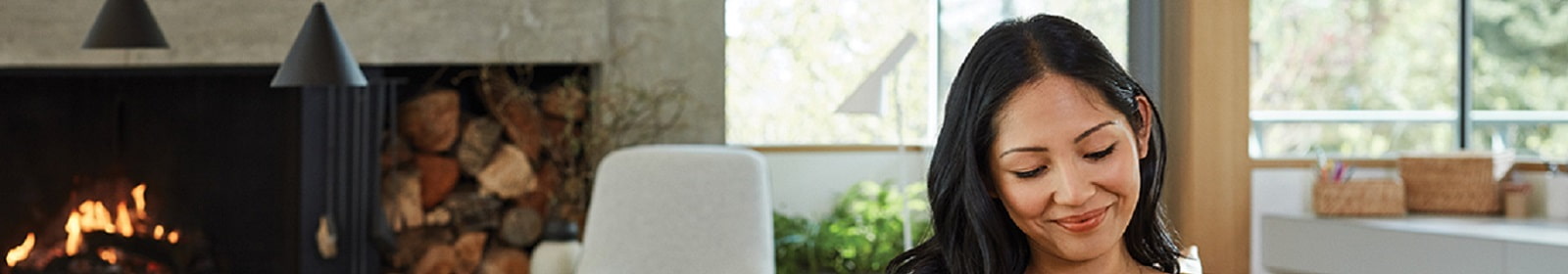 A woman works from home