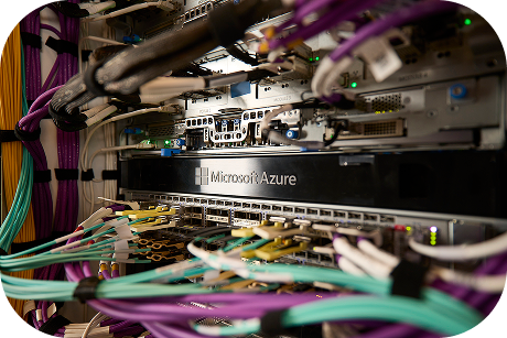 Microsoft Azure server hardware with connected cables. 