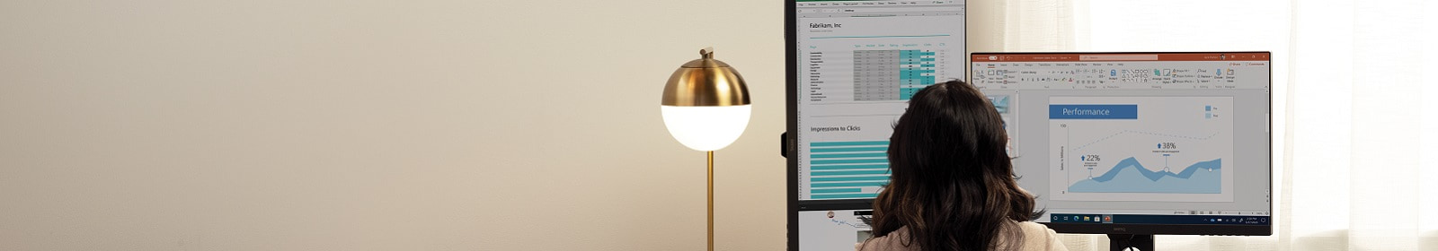 A woman works from her living room