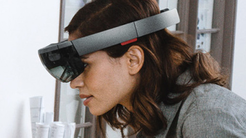 Woman with virtual reality visor 