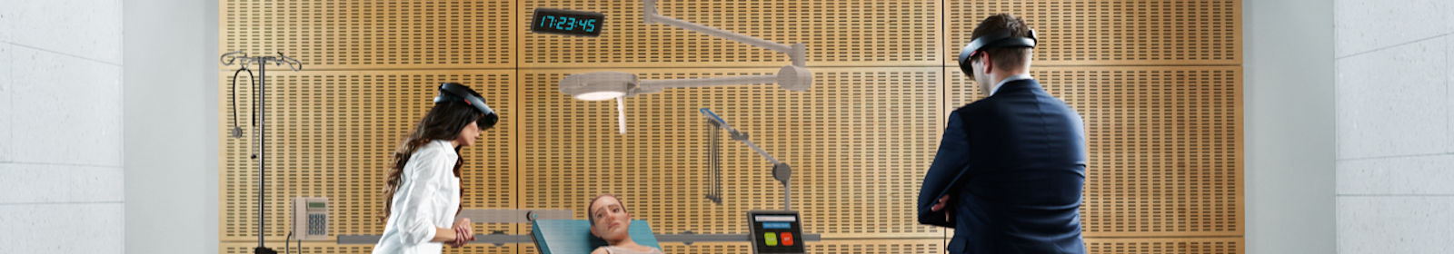 Two people participating in a medical simulation training