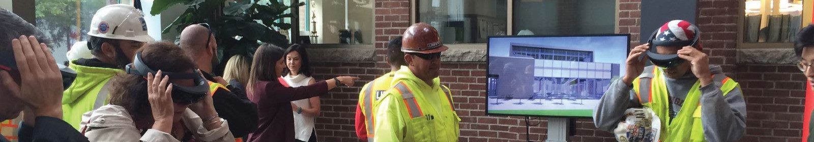 A construction crew uses HoloLens