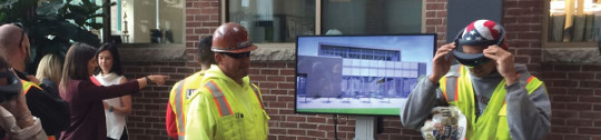 A construction crew uses HoloLens