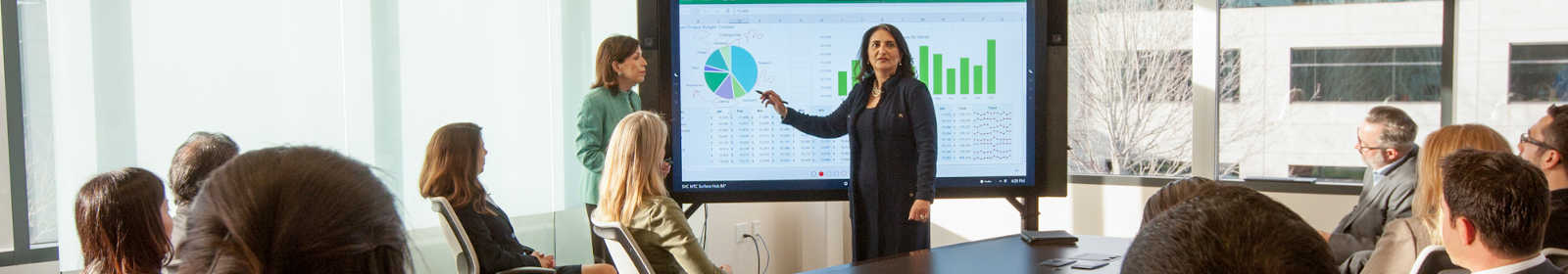 Employee presenting with data