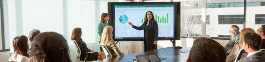 Employee presenting with data