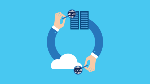 Illustration of two arms making circle, arms holding cloud and bill sheet