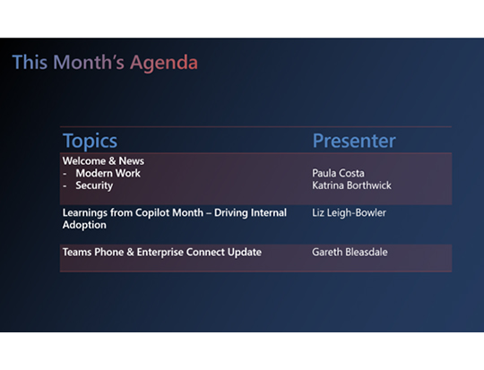 Agenda for May Community Call