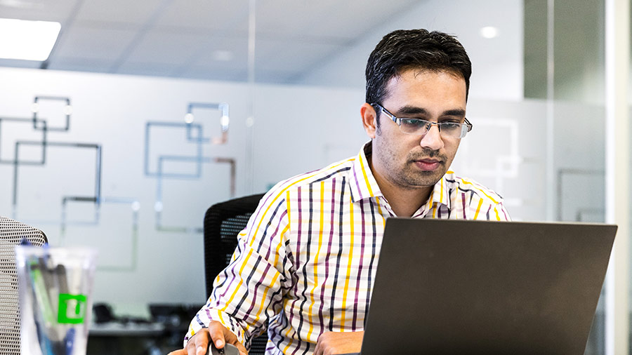 A man working on the laptop