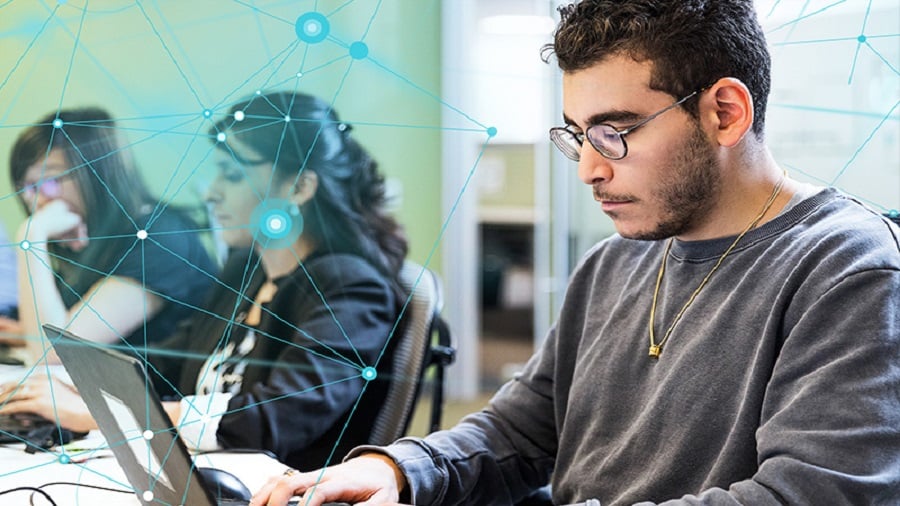 man working on laptop