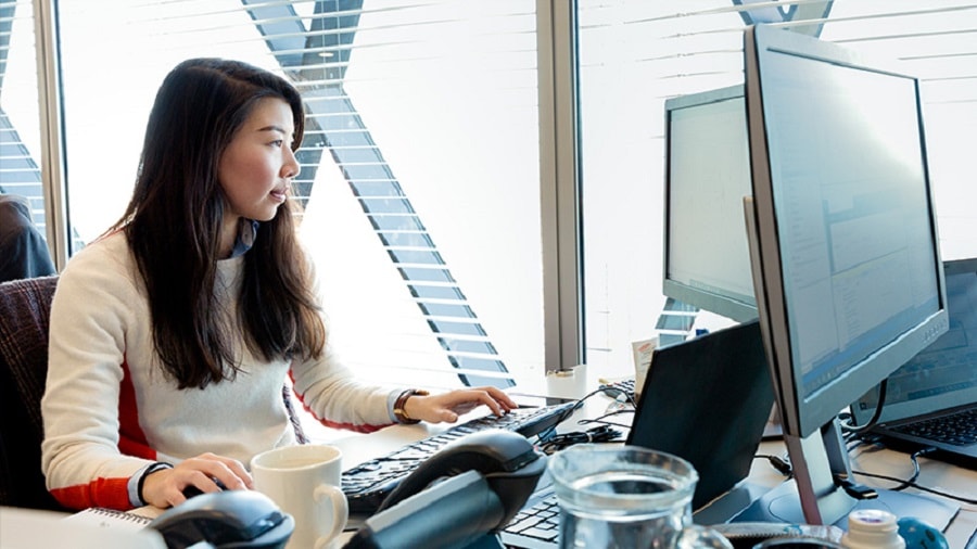 woman working on laptop