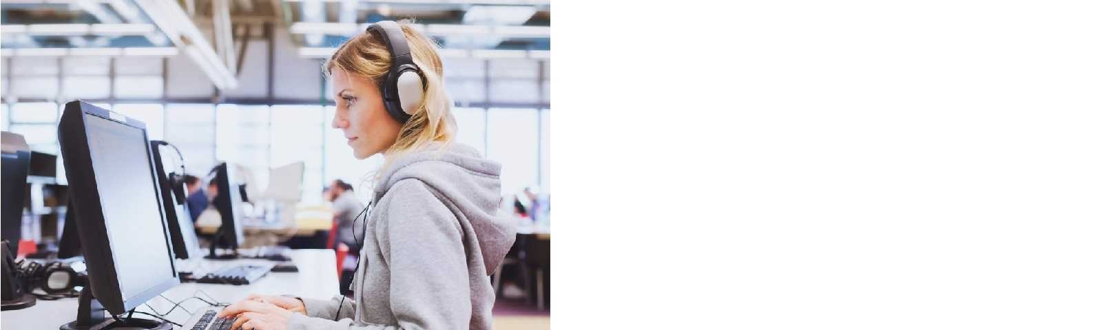 Working on desktop with headphone