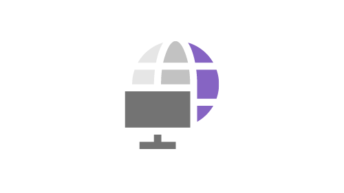 Icon of computer screen with globe in background