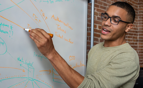 Person writing on a whiteboard