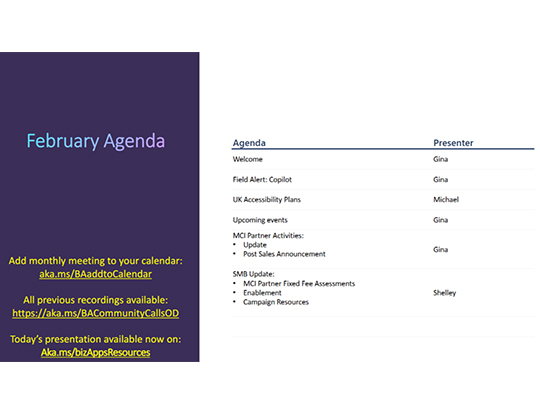 Agenda for Februarys Community Call