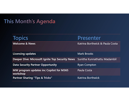 Agenda for Decembers Community Call