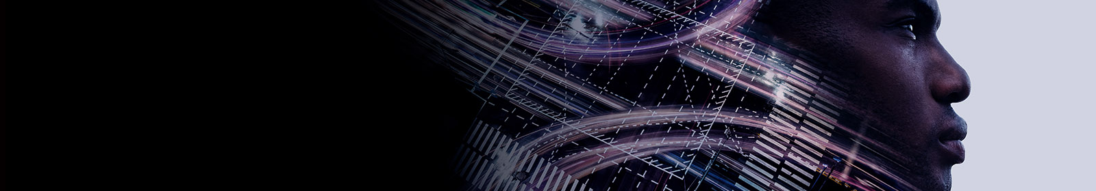 Profile of man’s face with city streets