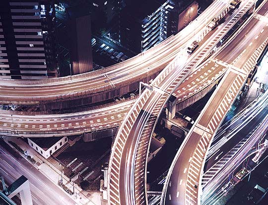 Overhead shot of a highway interchange