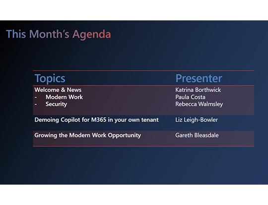 Agenda for March Community Call