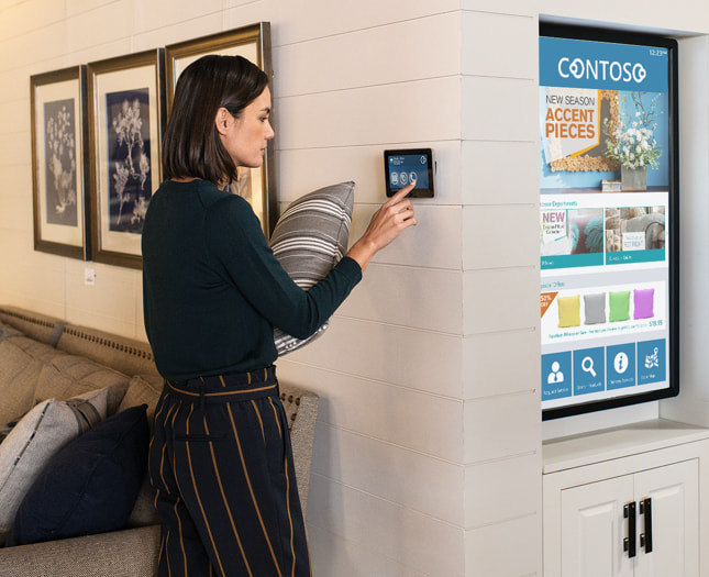 Person using digital wall touch tablet