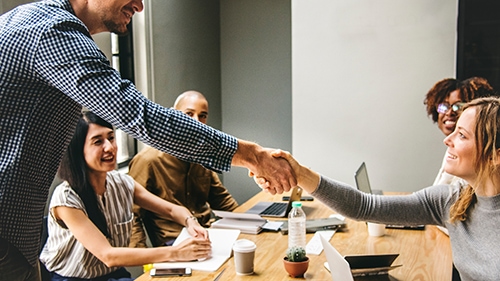handshaking of man and women