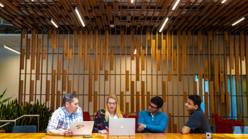 Three men and a woman i discussion