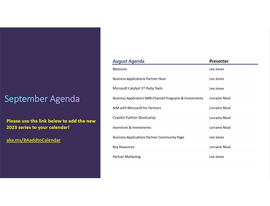 Agenda for Septembers Community Call