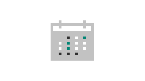 A gray calendar with teal and black and white dots