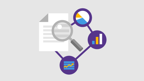 Illustration of a document spyglass and flowchart