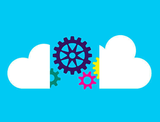 Illustration of cloud separated by cogs and gears 