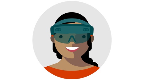 icon of woman wearing VR glasses