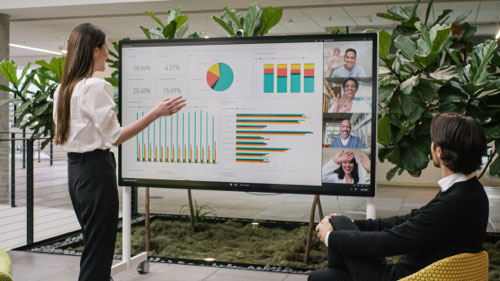 People using Surface Hub 2S with Power BI and Microsoft Teams