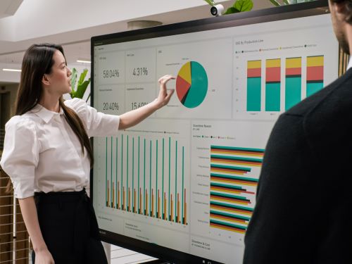 Adult woman using Surface Hub 2S
