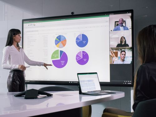 People in meeting working with Surface Hub 2S and Teams