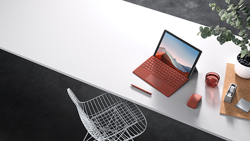 Surface Pro 7+ on white desk