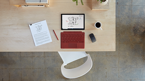 Surface Pro 7+ with keyboard on desk